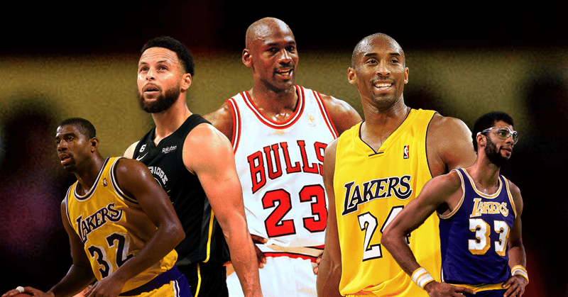 Magic Johnson, Stephen Curry, Michael Jordan, Kobe Bryant, Kareem Abdul-Jabbar